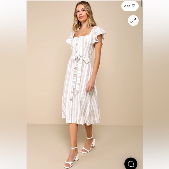 BNWT Lulus Mediterranean Moves White Striped Flutter Sleeve Midi Dress - Picture 4 of 14